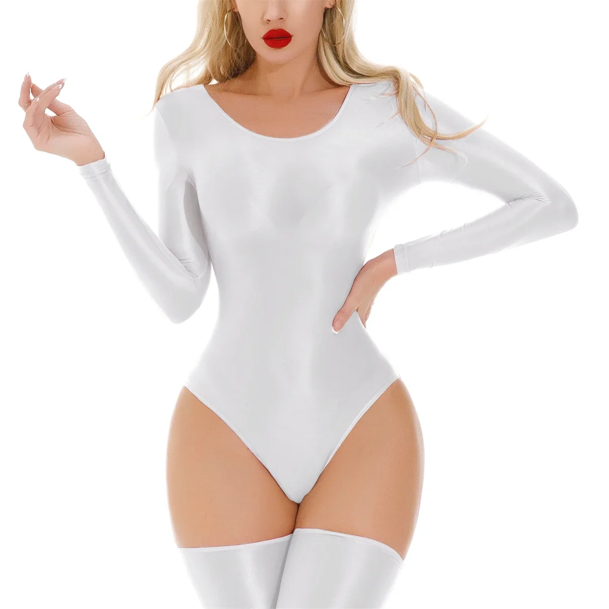 여성용 솔리드 컬러 긴 소매 Rompers 광택 부드러운 바디 슈트 쉬어 점프 슈트 요가 피트니스 Leotard Catsuit 섹시한 비키니 수영복