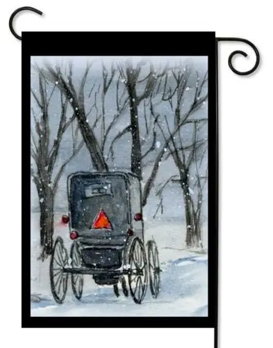 Amish Buggy In Snow  Garden Flag *  Double Sided ** Top Quality