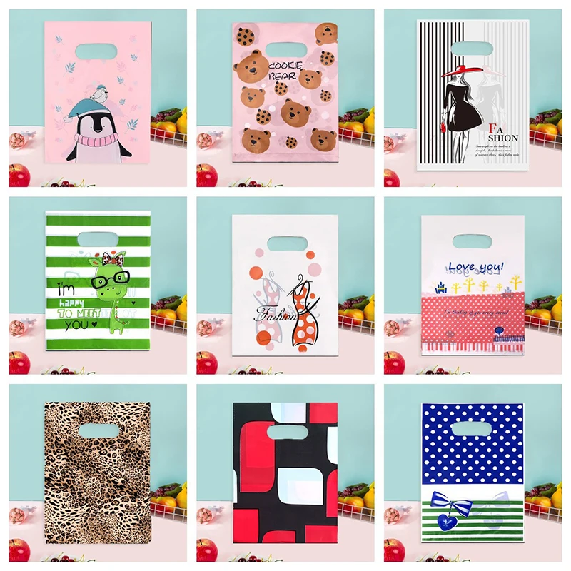 50Pcs/Lot Cheaper More Pattern Jewelry Plastic Bag With Handle 20x30cm Christmas Wedding Gift Thick Gift Shopping Packaging Bags