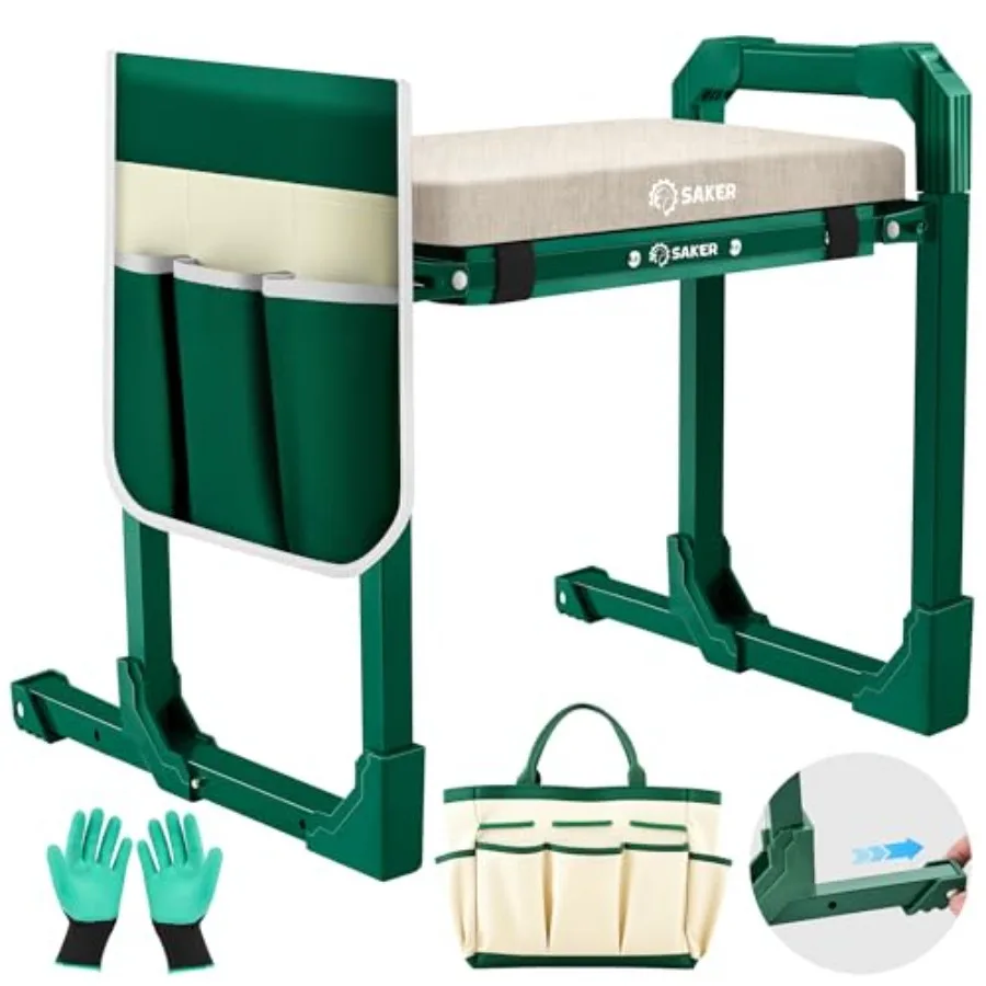 

Garden kneeler and seat for outdoor use, heavy-duty steel frame, black, foldable with extendable legs and thickened pad, 400lbs