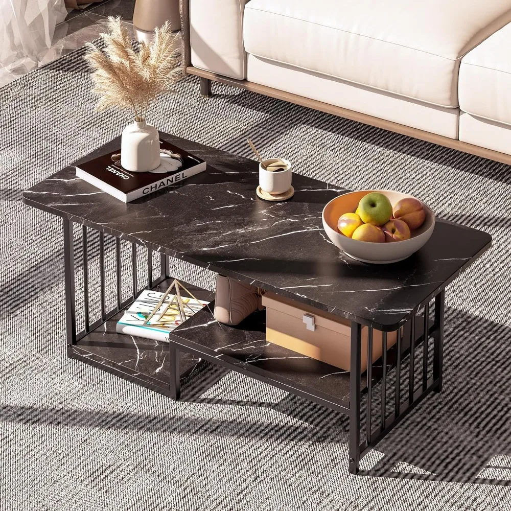 

Coffee Tables Marble Rectangle for Living Room,Modern Side Table,Contemporary High Gloss Elegant Black Coffee Tables