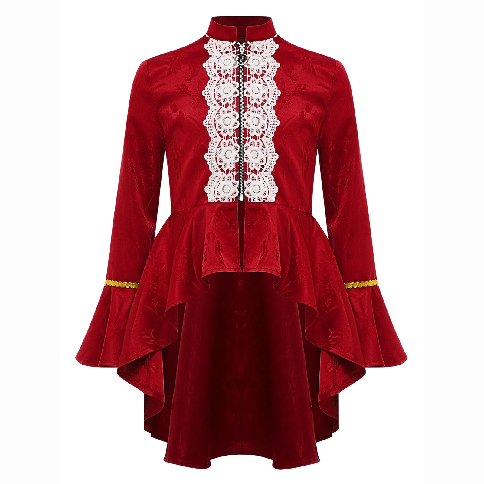 

Girls Medieval Renaissance Costume Gothic Steampunk Jacket Coat Long Sleeves Lace Flounce Victorian Tailcoat for Pirate Cosplay