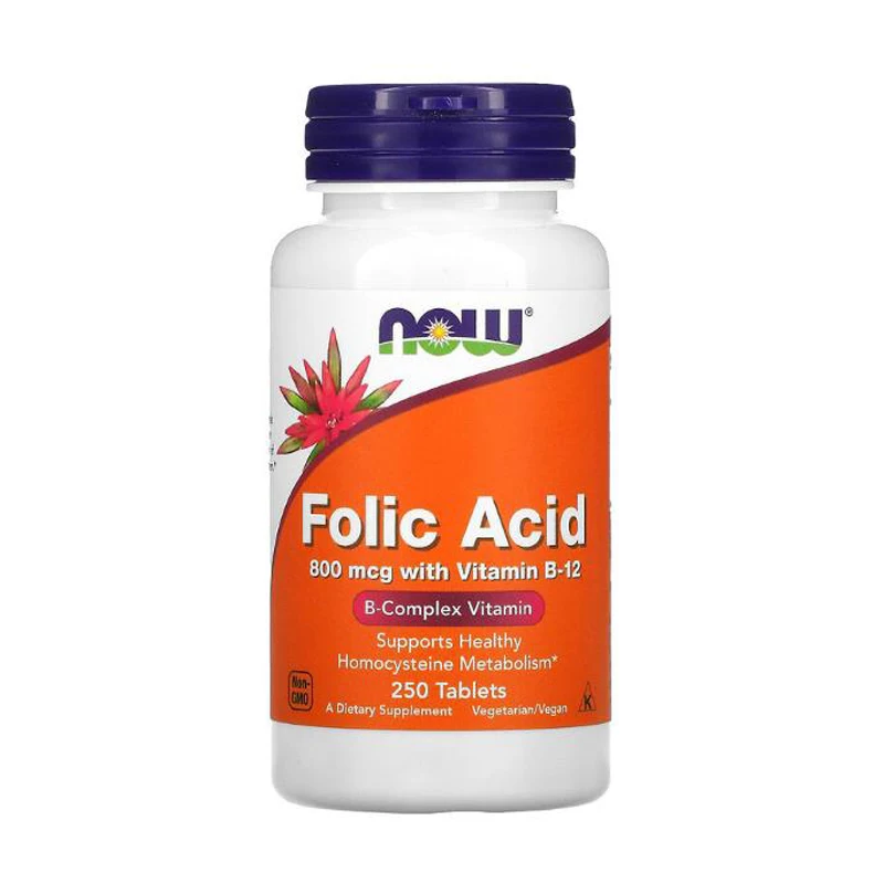 Folic Acid 800 mcg with Vitamin B-12 B-Complex Vitamin 250 Tablets