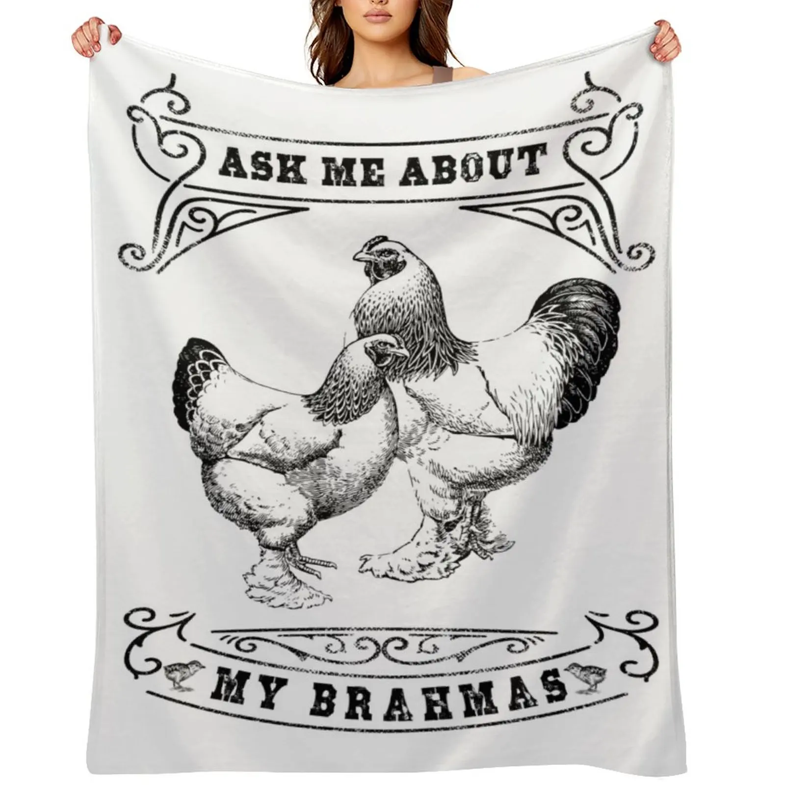 

Ask Me About My Brahmas Chicken Illustration Throw Blanket Beautifuls Extra Large Throw valentine gift ideas Sofas Blankets