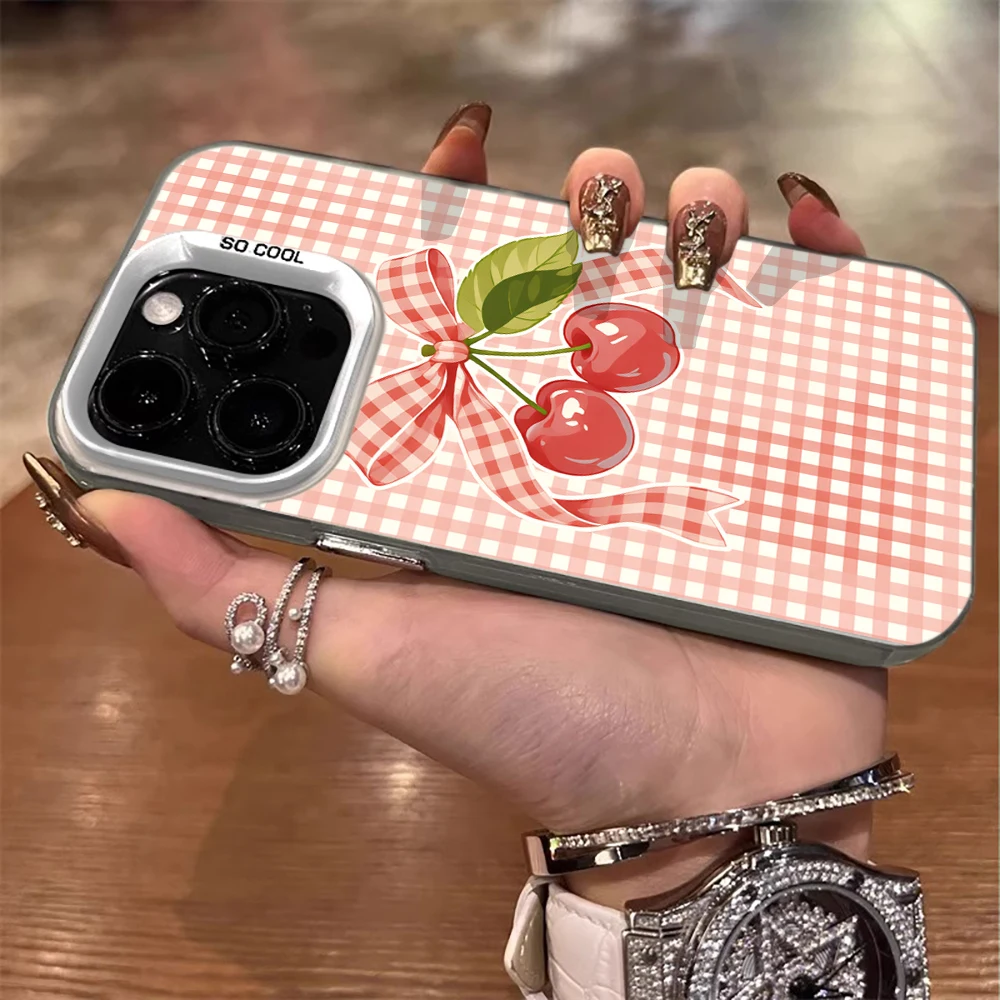 Niedliche Erdbeer-Karo-Hülle für iPhone 16 17 15 Pro Max Hüllen iPhone 17 11 12 13 ProMax 14 15 16 Plus 8 XS XR Stoßfeste Schutzhüllen – Detail 10