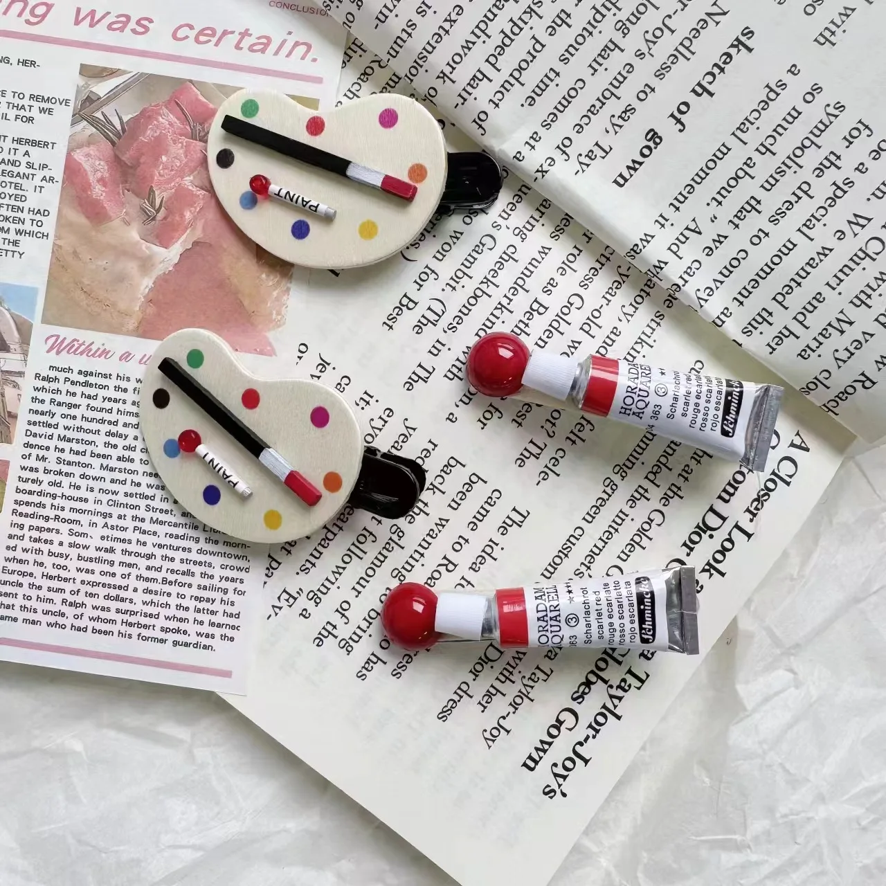 2pcs Art Watercolor Pigment Palette Hairpin Cute Kawaii Funny Women Girls Duckbill Clip Korean Fashion Bangs Side Styling Clip