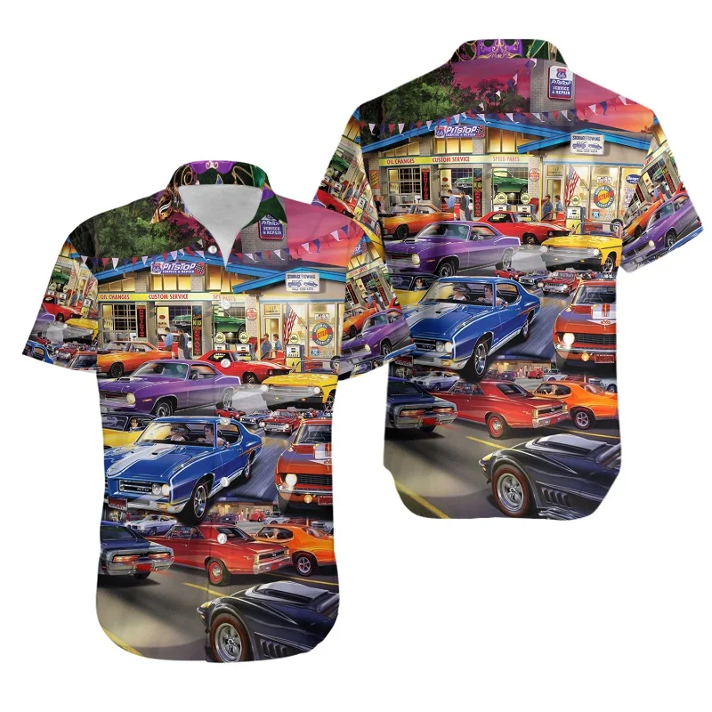 Vintage For Men Hawaiian Shirt 3d Abstract Figure Print Tops Streetwear Short Sleeve Tops 2023 Summer Clothing Male Casual Shirt