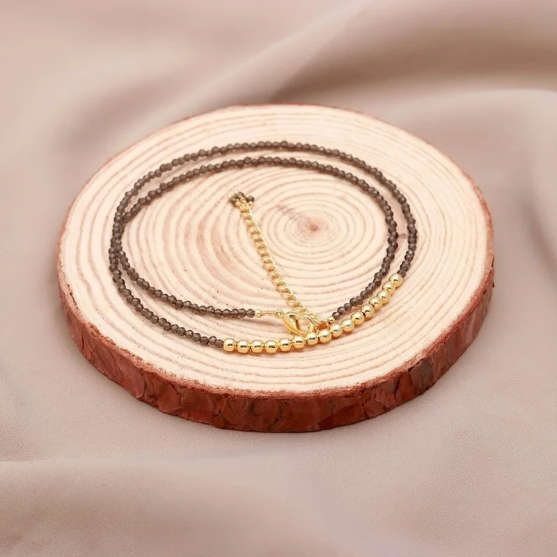 2-3MM Dainty Pyrite Faceted Round Gemstone Gold Filled Beads Women Necklace 18''