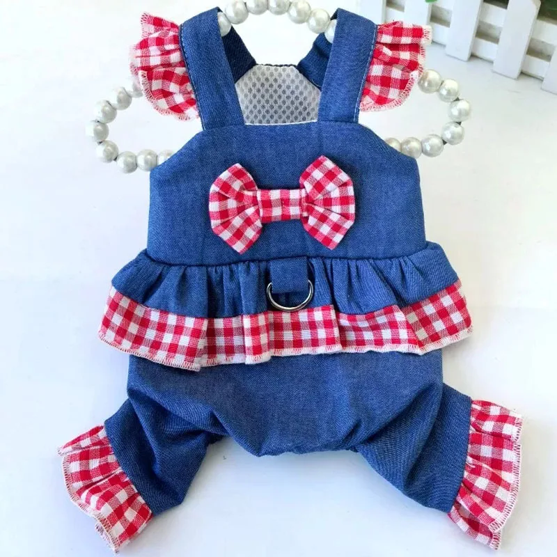 Denim Dog Jumpsuit Clothes Flying Sleeve Pet Dog Clothes Cowboy Clothing Puppy Onesies Overalls Outfits Pet Costume Bodysuit XXL
