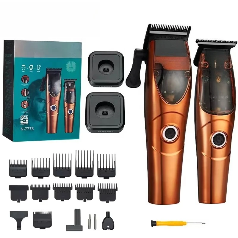 High quality rechargeable professional hair clipper set with beard trimmer charging base