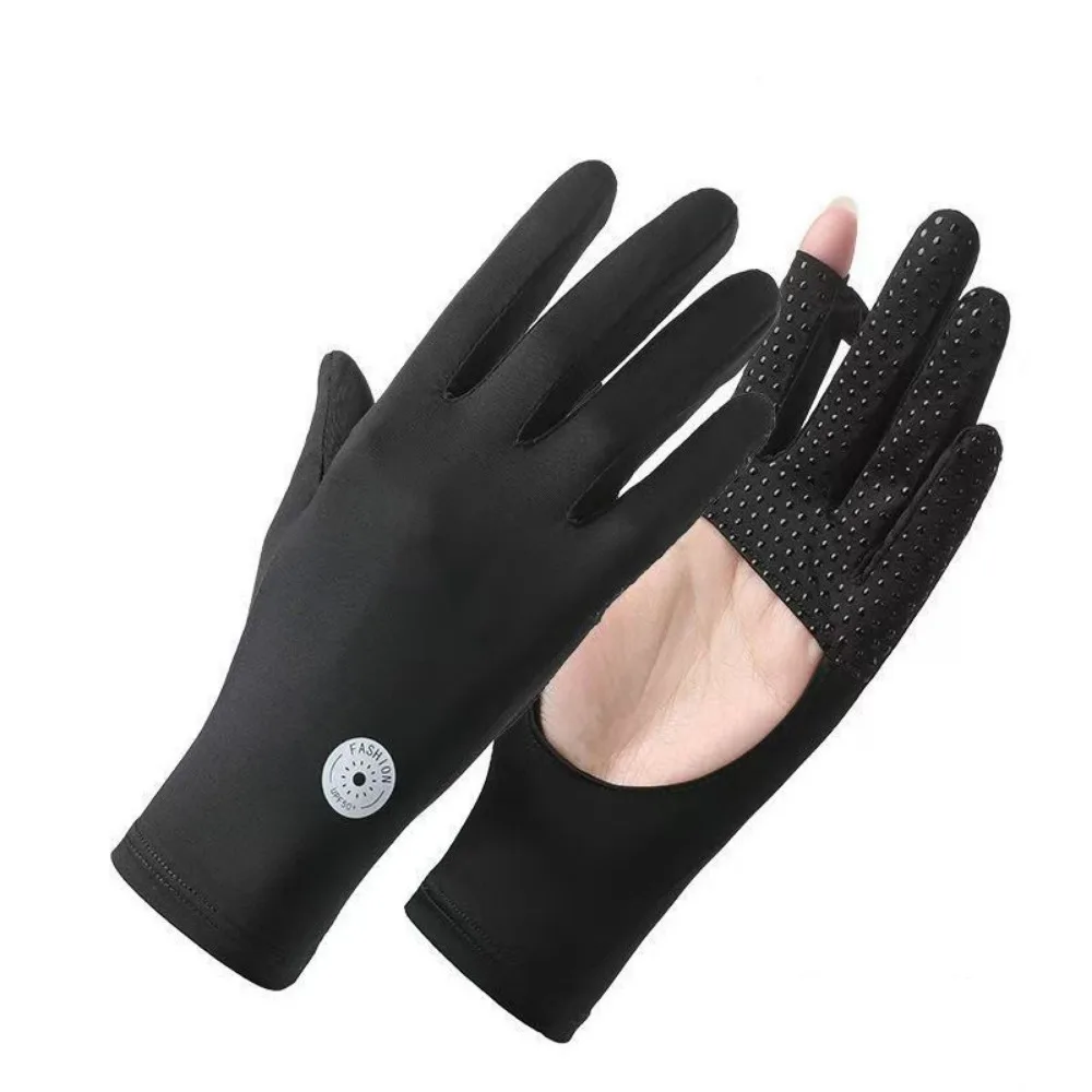 

1 Pair Ice Silk Thin Sunscreen Gloves Anti-UV Elastic Touch Screen Ice Silk Gloves Slip Resistant Exposed Finger