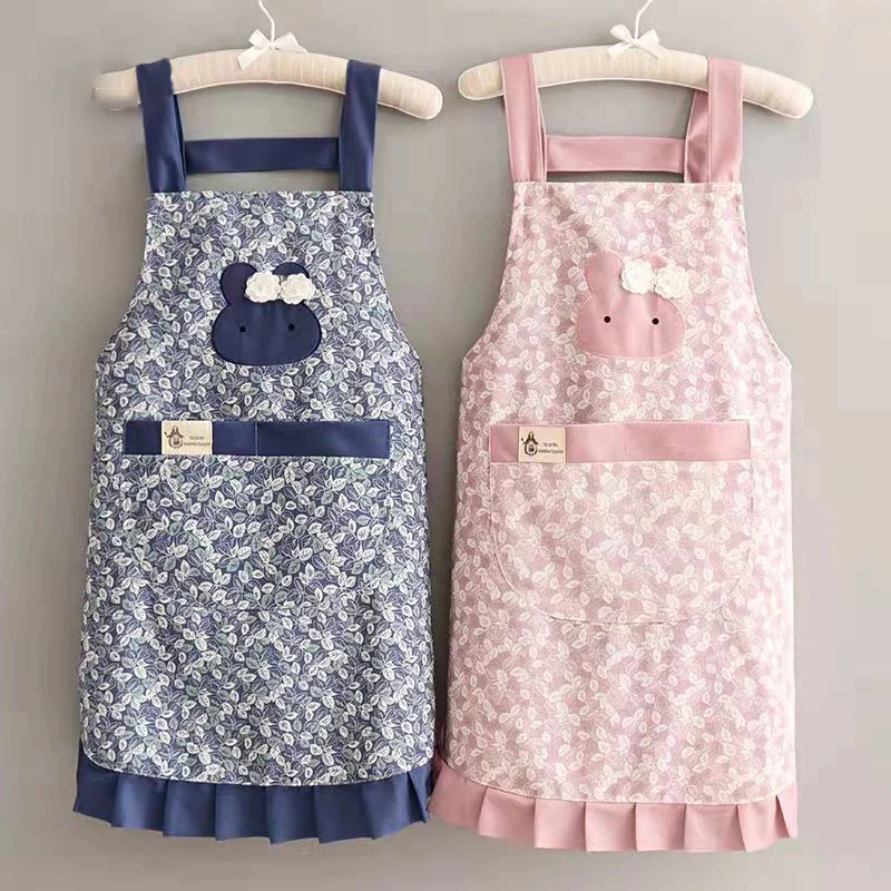 Cute Korean Style Anti-Oil Breathable Cotton Apron For Women Home Kitchen Cooking Breathable Wear Apron Floral Apron