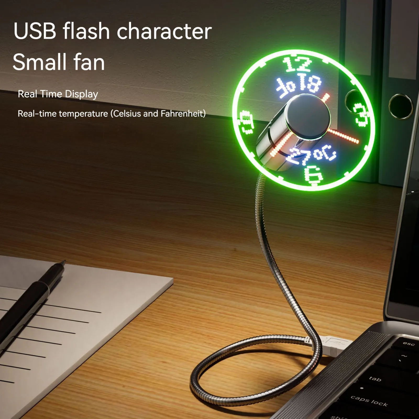 USB-вентилятор с часами и функцией отображения температуры, портативный мини-вентилятор для офиса, дома и путешествий