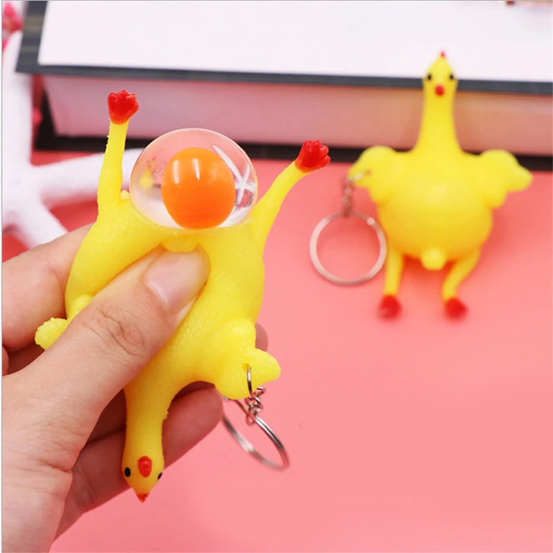Funny Decompression Chicken Toy Rubber Chicken Laying Egg Chicken Toys Hang On Your Keys, Backpacks