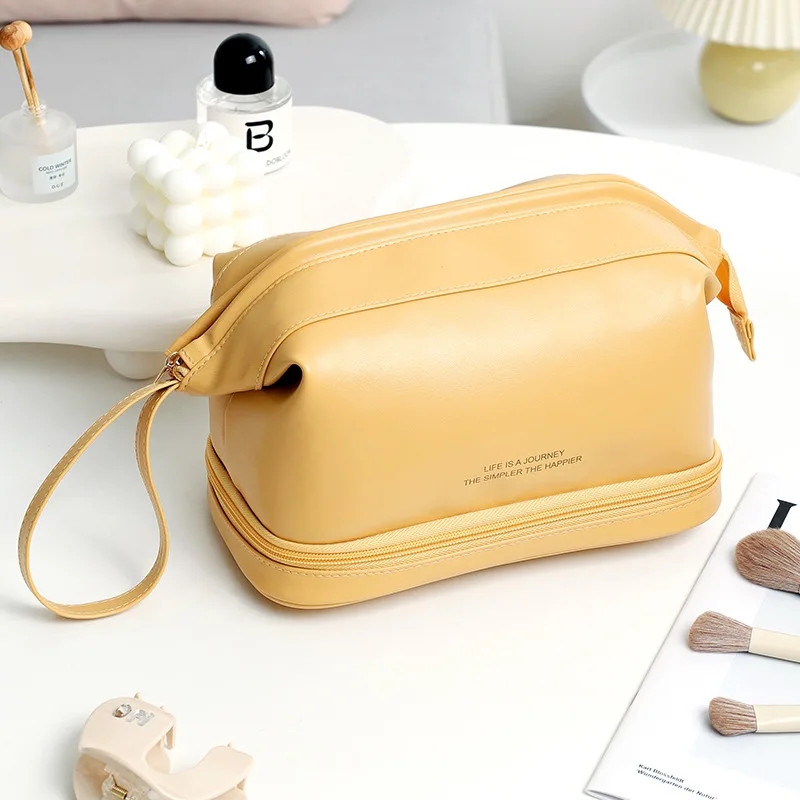 Borsa cosmetica da viaggio di grande capacità borsa da trucco portatile in PU borsa da bagno impermeabile da donna Kit da toilette multifunzionale