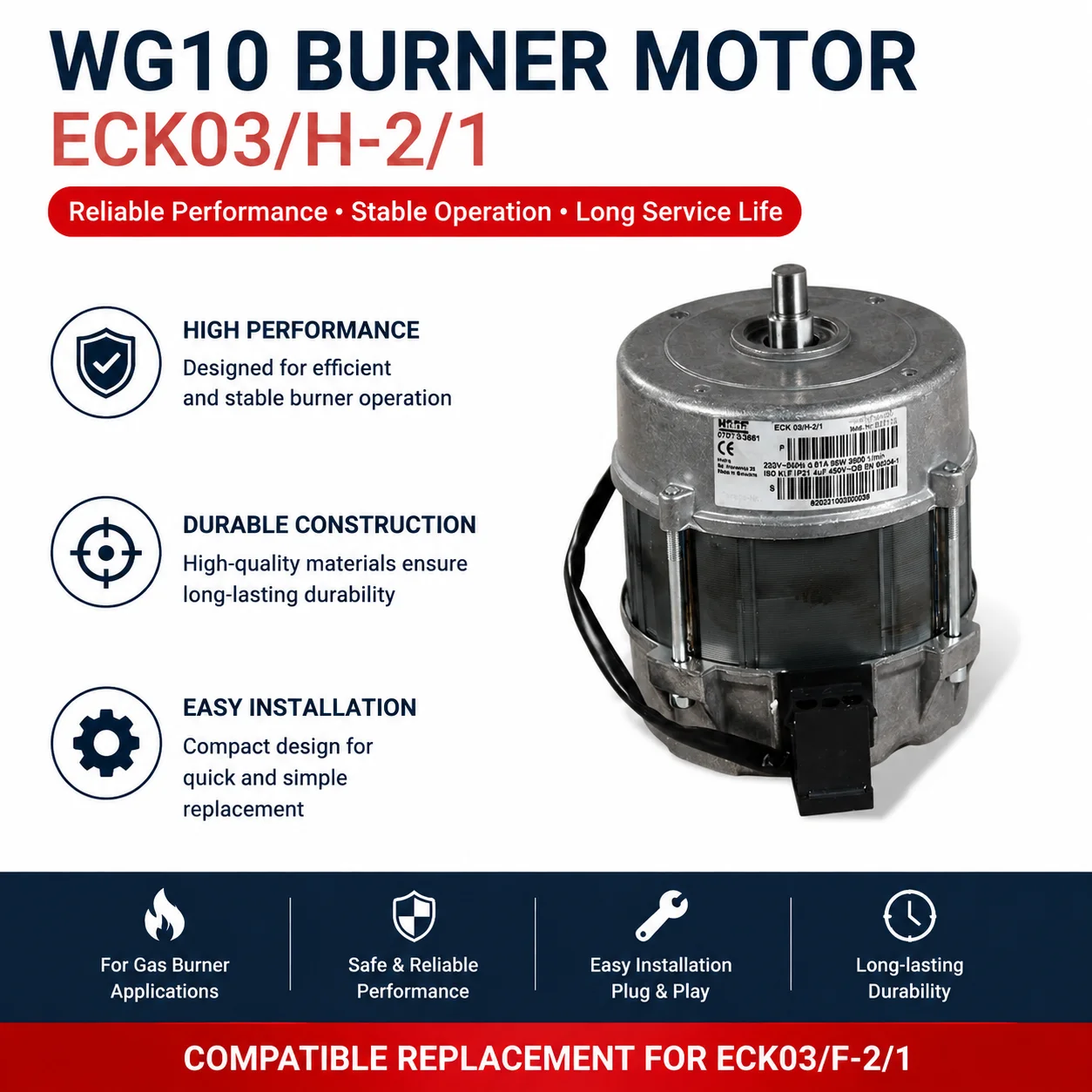 WG10 Burner Motor ECK03/H‑2/1 Replace ECK03/F‑2/1 Industrial Heating Boiler Components