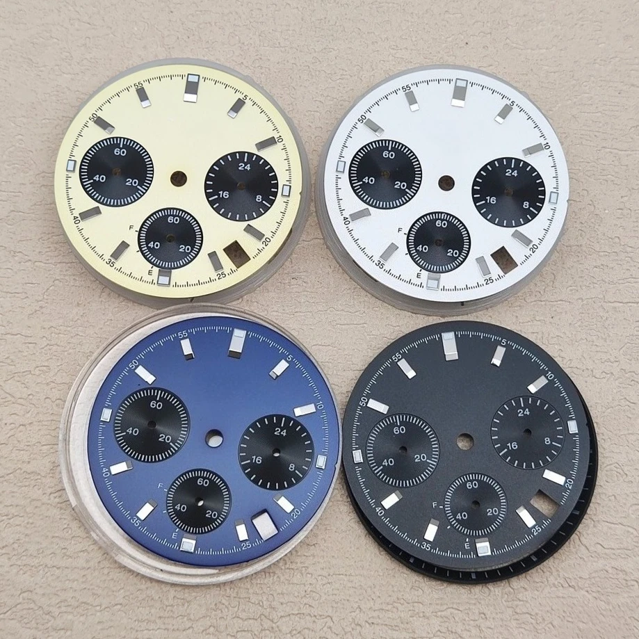 Vk63 dial 29.5mm verde luminoso enfrenta cronógrafo relógios acessórios caixa preta e mãos movimento de quartzo peças relógio