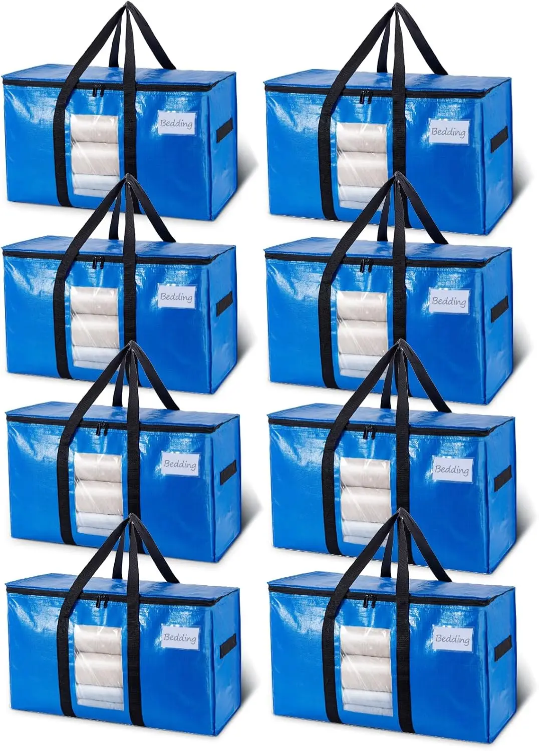 Extra Large Moving Bags, 8 Pack Heavy Duty Totes For Storage with Visible Window, Wrap Around Handles Storage Bags