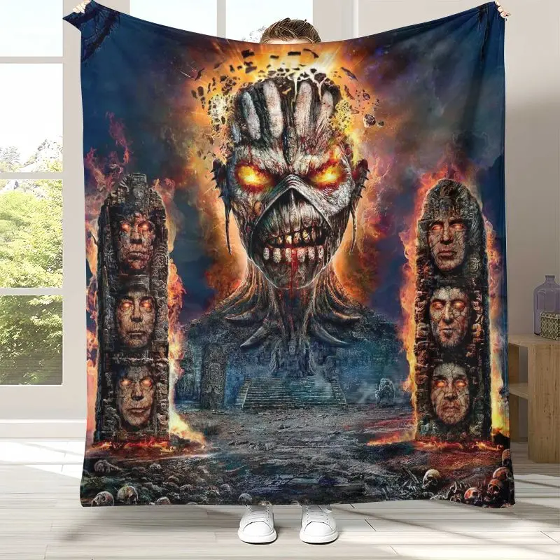 Eddie I-Iron M-Maiden Cartoon Sign Flannel Throw Blanket,Cozy Warm Blanket for Bed,Sofa,Living Room,Picnic,Camping,Home Décor