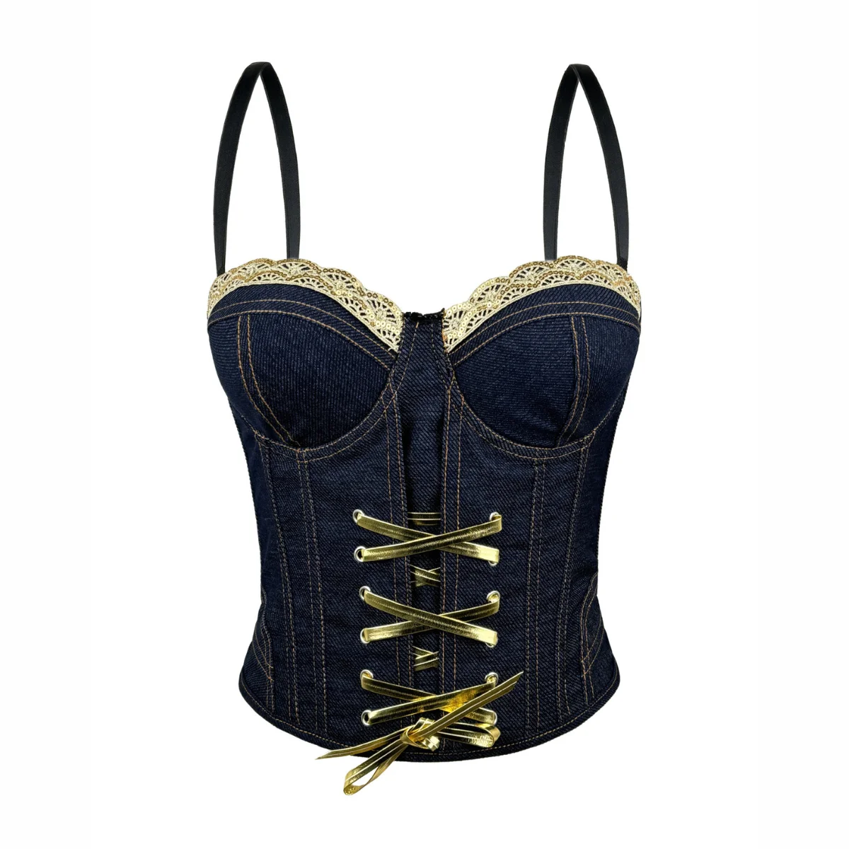 

Denim Lace-up Fishbone Corset Women Sexy Drawstring Halter Tops Bras Fashion Party Rave Bustier Summer Vest Slim Shaper Tank Top