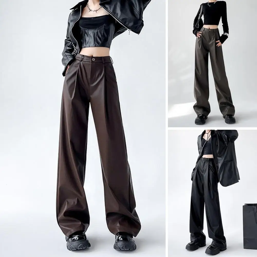 Sexy Black PU Leather Pants Women Fashion Streetwear Flared Leggings Woman Clothing Gothic High Waist Baggy Pants Trousers