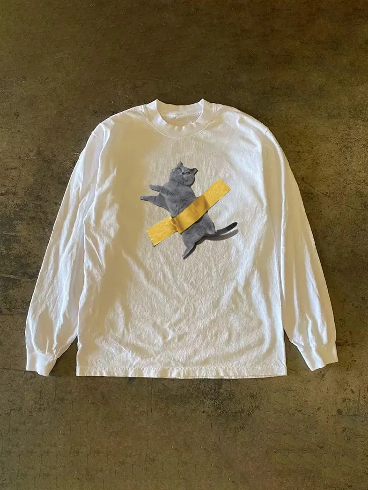 Long Sleeve 310 Pure Cotton Men's T-Shirt Upward Hero Non-Light American Style Couple's T-Shirt Youth Loose Fit Printed Tee