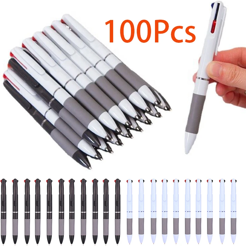 

100Pcs 3-in-1 Multi Colour Pen Retractable Fine Point Multicolor Ballpoint Pen for Students Office Workers