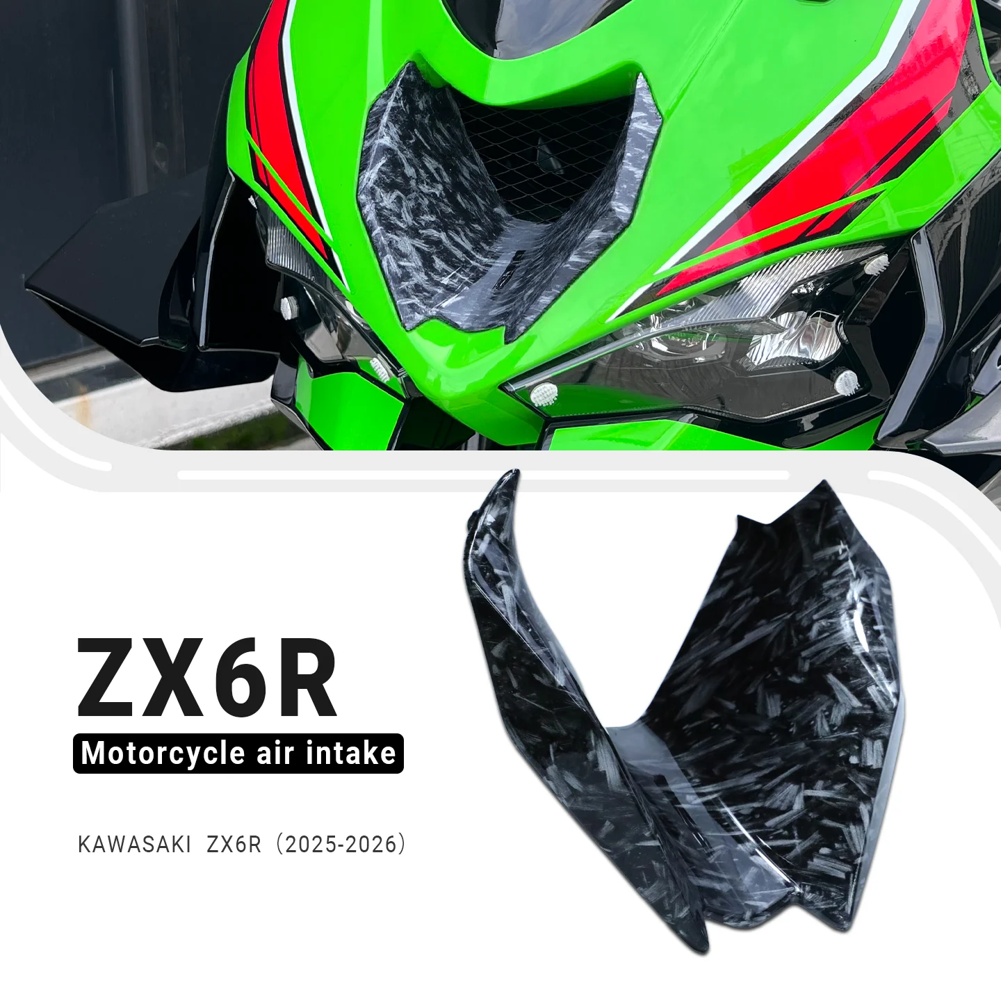 

High-Quality Carbon Fiber Style Air Intake For KAWASAKI ZX6R 2025-2026 Motorcycle Durable Exterior Cover Perfect Fit For ZX-6R