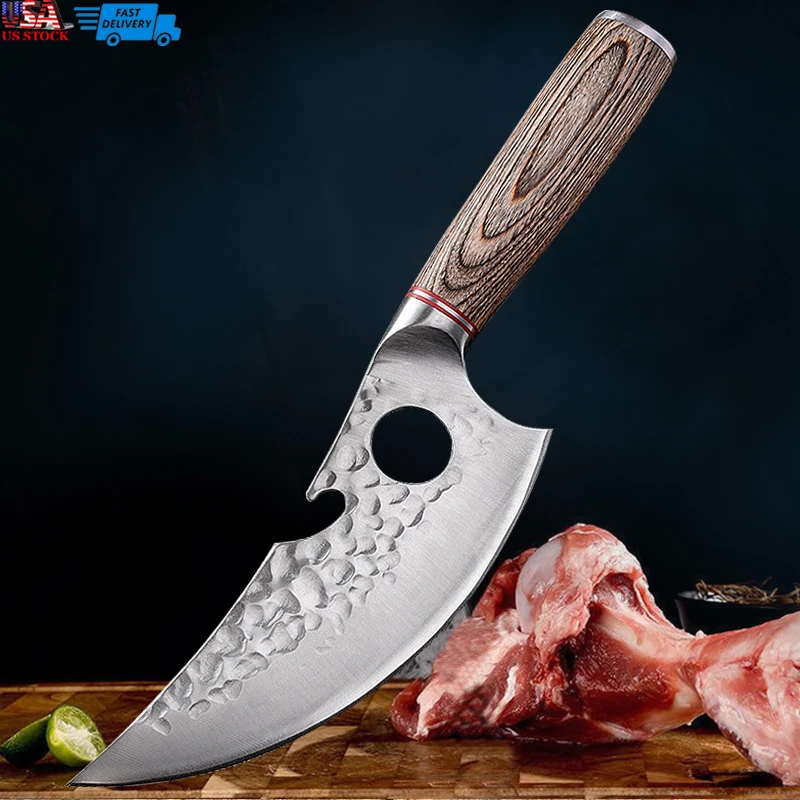 Stainless Steel Kitchen Knife Butcher Carving Boning Knife Forged and Painted Wood Handle Household Knife