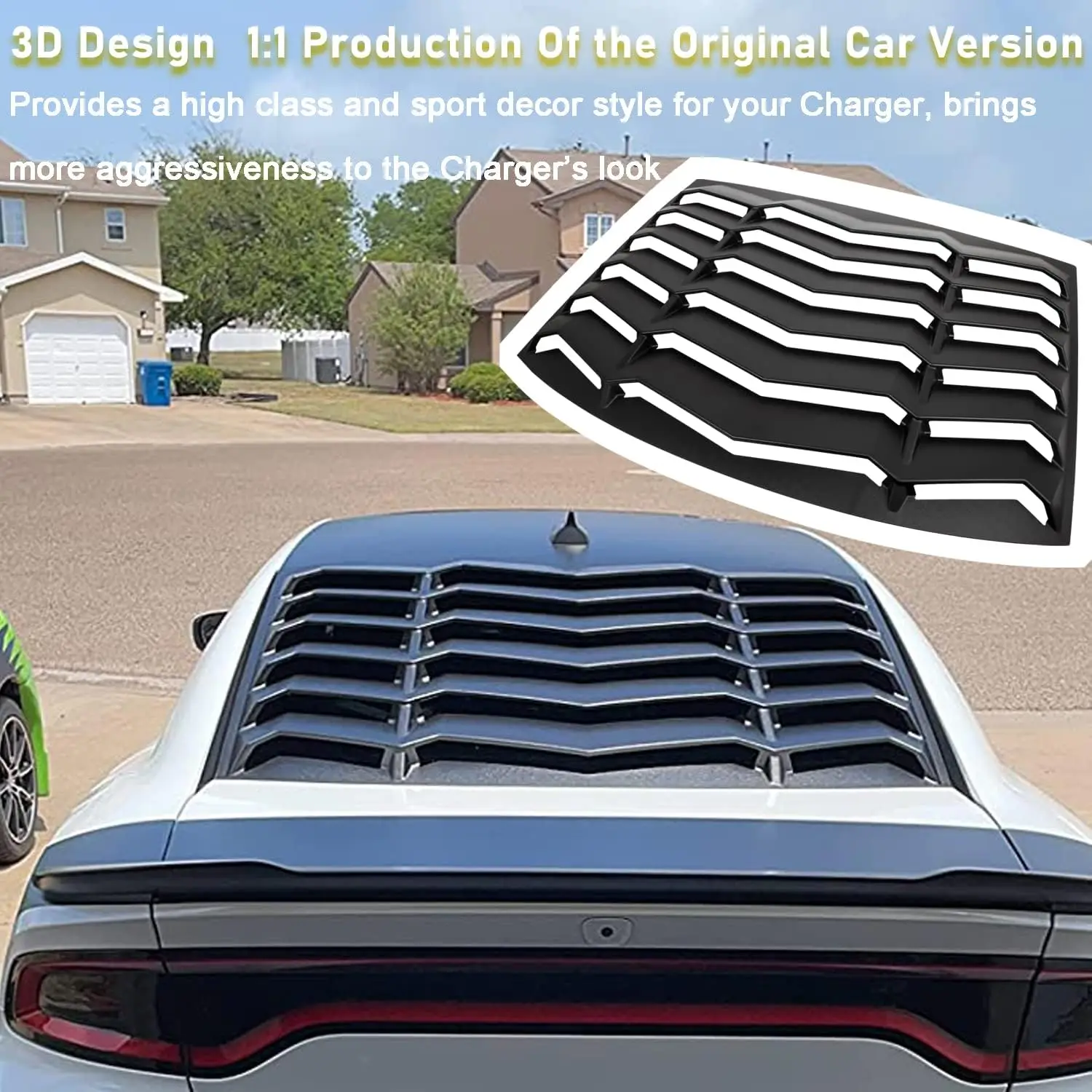 MX 3PCS Rear & Side Window Louvers for Dodge Charger 2011-2022 ABS Sun Shade Windshield Cover Matte Black