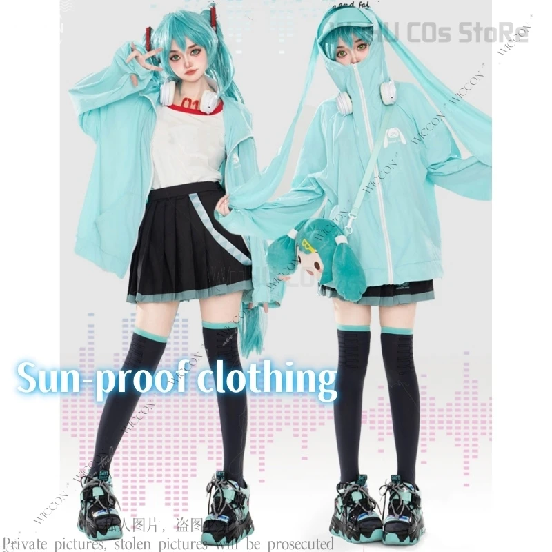 

Sun-proof Clothing Coat Bag Mikkuo Fanart Blue Mikuku Summer Detachable Rabbit Ears Hooded Coat Cute Woman Party Daily Outfit