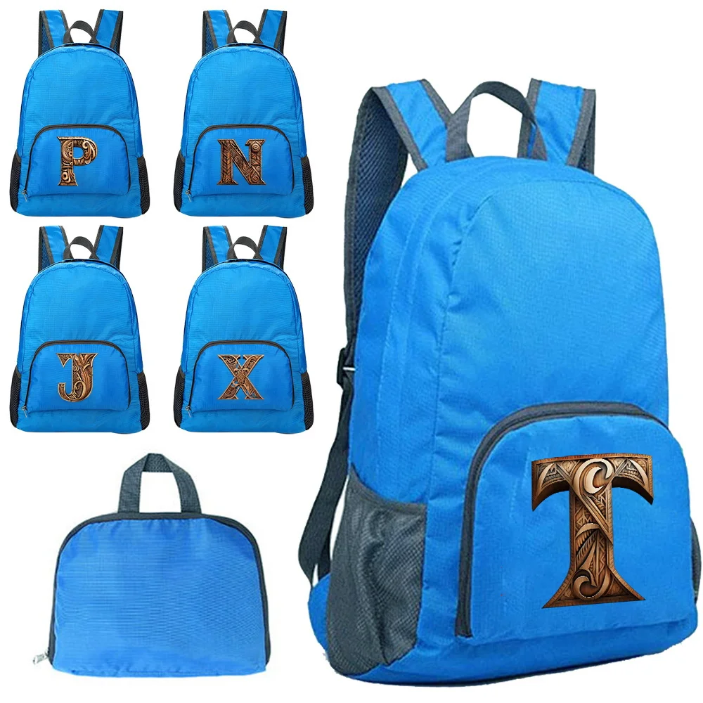 New Wood Art Letter Printing Pattern Multi Functional Foldable Portable Hiking Travel Portable  Shoulder Carrying Travel Bag