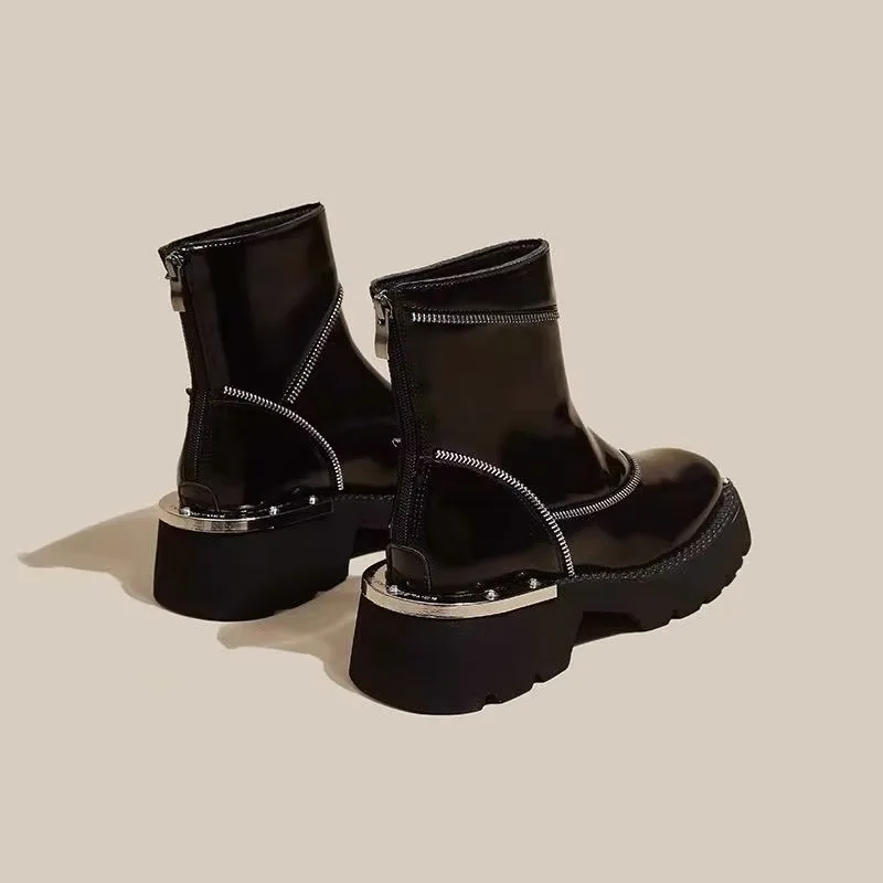 Botas góticas de sola grossa de dedo redondo para mulheres, antiderrapante, preto, alta qualidade, moda de rua, sapatos femininos, 2023