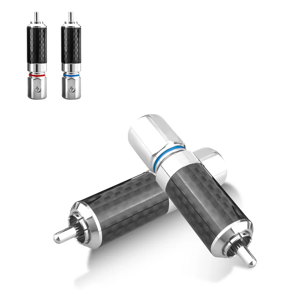 

CF610R 4Pieces OEM High Quality Rhodium Plated Carbon Fiber RCA Plug Connector Hifi Auido Cable Plug