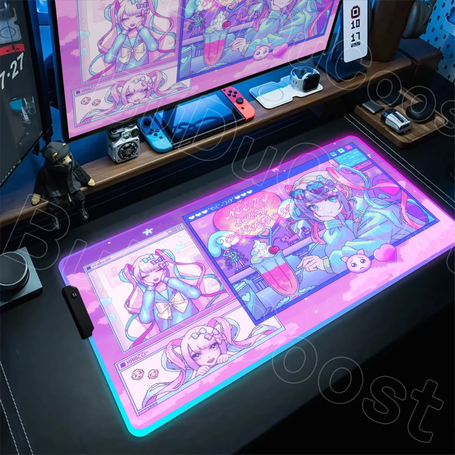 

RGB HD Anime Girl Gaming Large Mouse Pad XXL Cartoon Non-Slip Desk Mat Needy Streamer Overload Cute Keyboard Pad Gamer Design PC