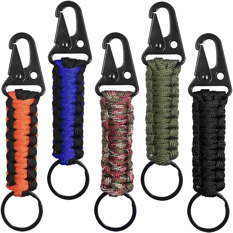 1-4pcs Paracord Keychain Ring Survival Kit Camping Carabiner Military Cord Rope With Clips Lanyard Emergency Knot Outdoor Tools