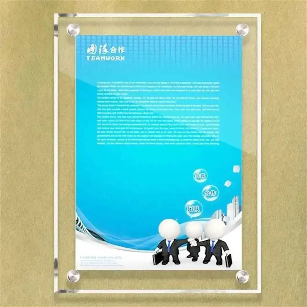 1pc A4 Acrylic Picture Photo Sheet Plexiglass Poster Display Frame Wall Mounting Holder Stand