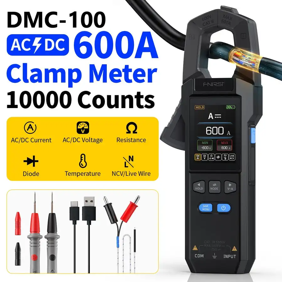 DMC-100 DC AC Clamp Meter 600A 1000V Digital Multimeter True RMS NCV Tester