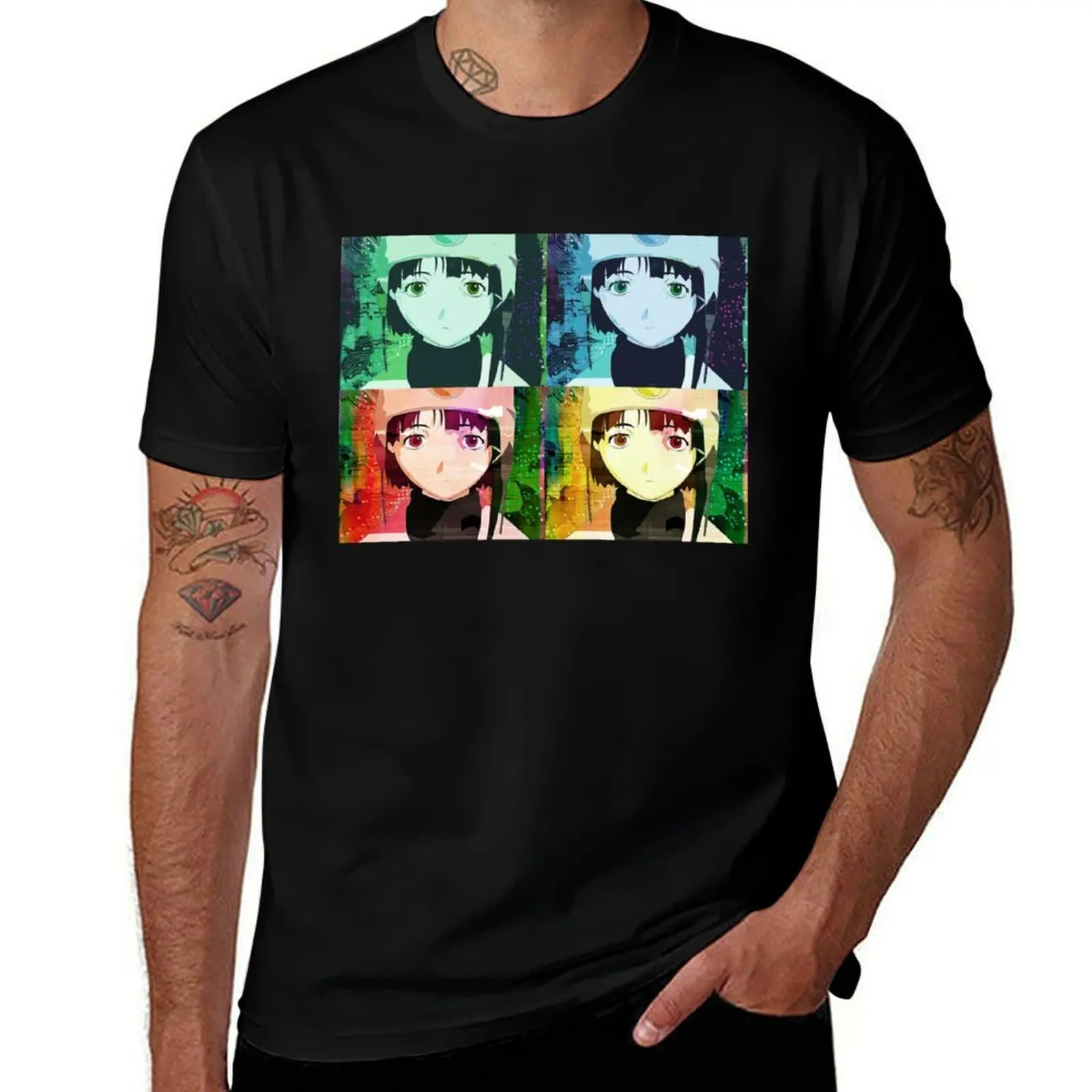 Футболка Serial Experiments Lain в стиле поп-арт, базовая рабочая футболка с короткими рукавами