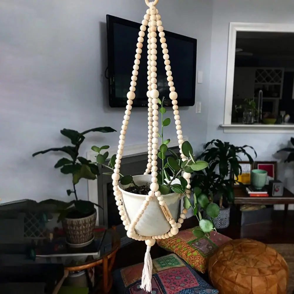 Hanging Basket Cotton Rope Hanging Planter Bead String Gardening Green Plant Hanging Basket Flower Pot Hanger Macrame Pot Pocket