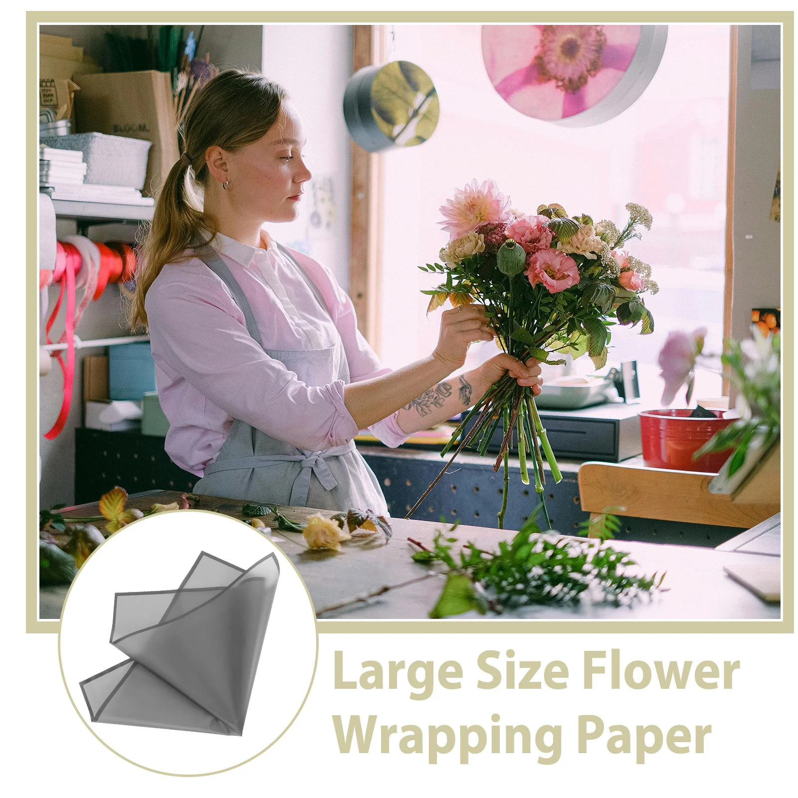 22.4x22.4 ورق تغليف أحمر الخدود مقاوم للماء تصميم الأزهار لمسة ناعمة مثالية لباقات الزفاف مواد بائع الزهور