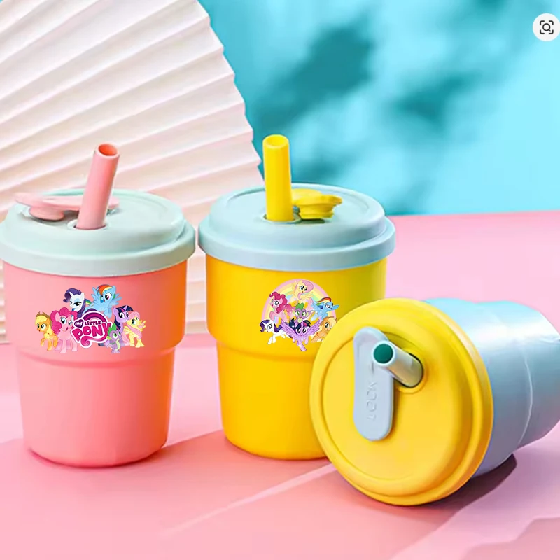 

380ML My Little Ponys Backpack Silicone Water Cups Boy Girl Portable Cute Cup with Straw Leakproof Sport Water Bottle Anime Gift