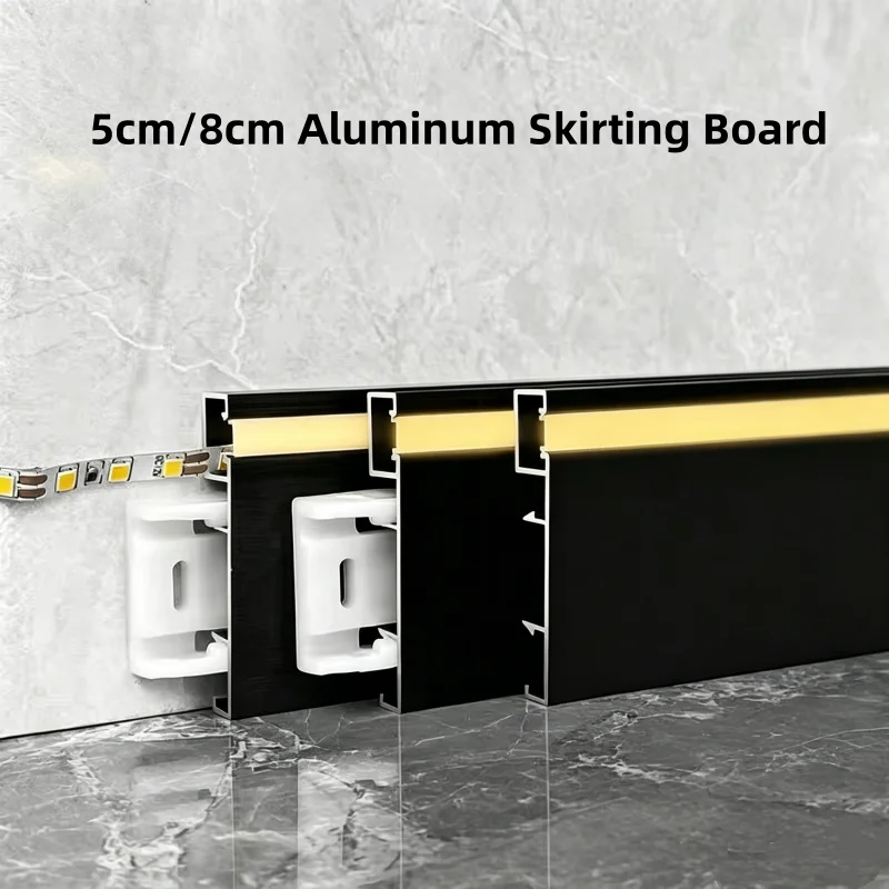 50mm 80mm Luminous Aluminum Alloy Skirting Board LED Baseboard Surface Mount Wall Corner Stair Foot Line Hard Bar Strip Light