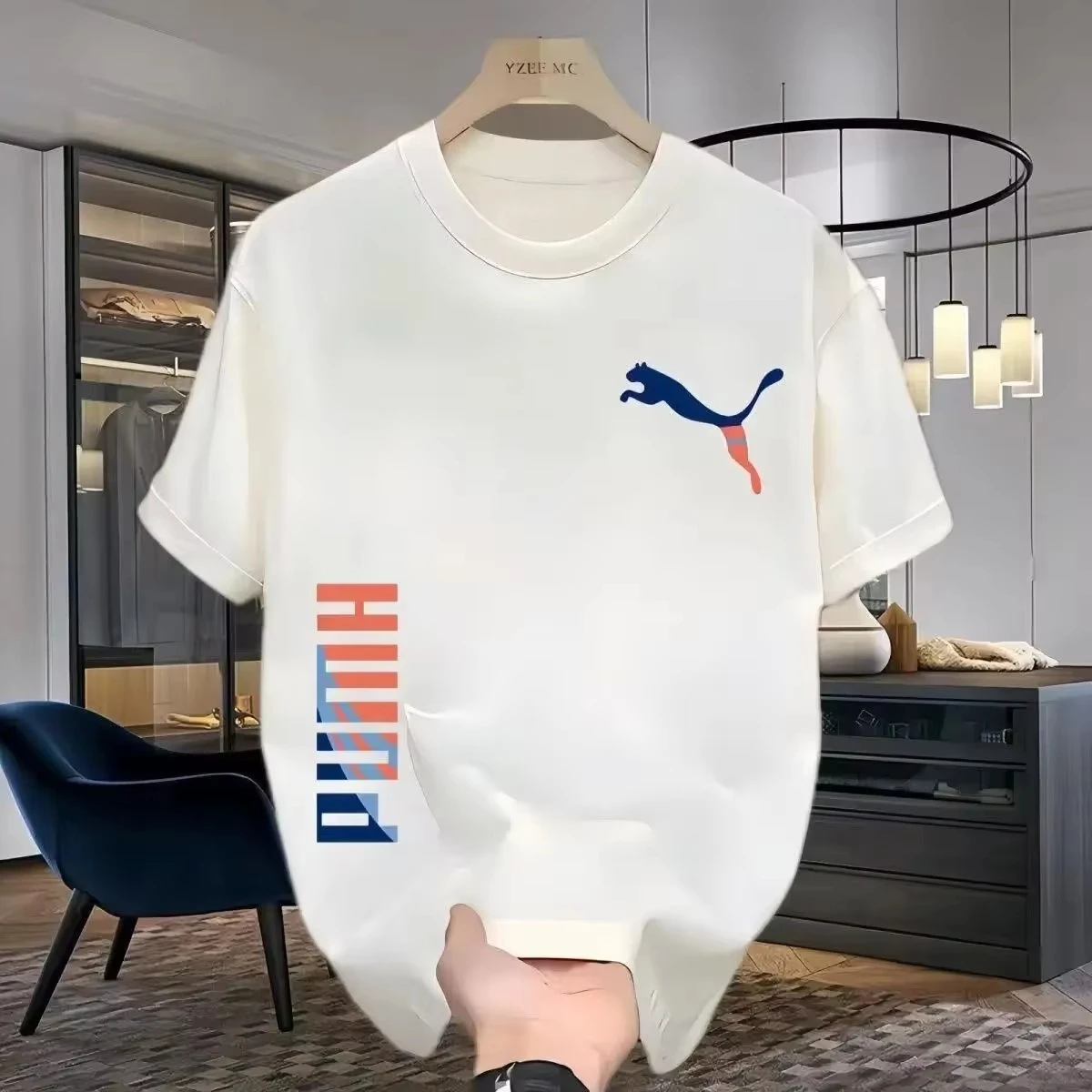 الراقية الصيف جولة الرقبة النمط الأمريكي وسيم الوزن الثقيل القطن الخالص المطبوعة قصيرة الأكمام تي شيرت فضفاض الأعلى للشباب #1