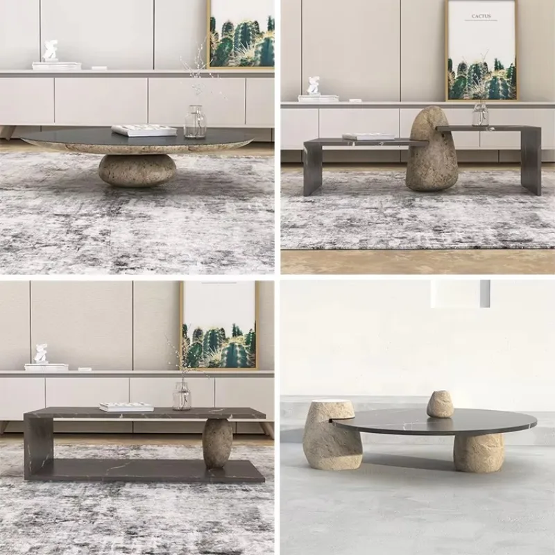 Side Coffee Table Marble Black Design Stone Modern, Living Room Custom River Stone Garden Round Marble Modern Coffee Table