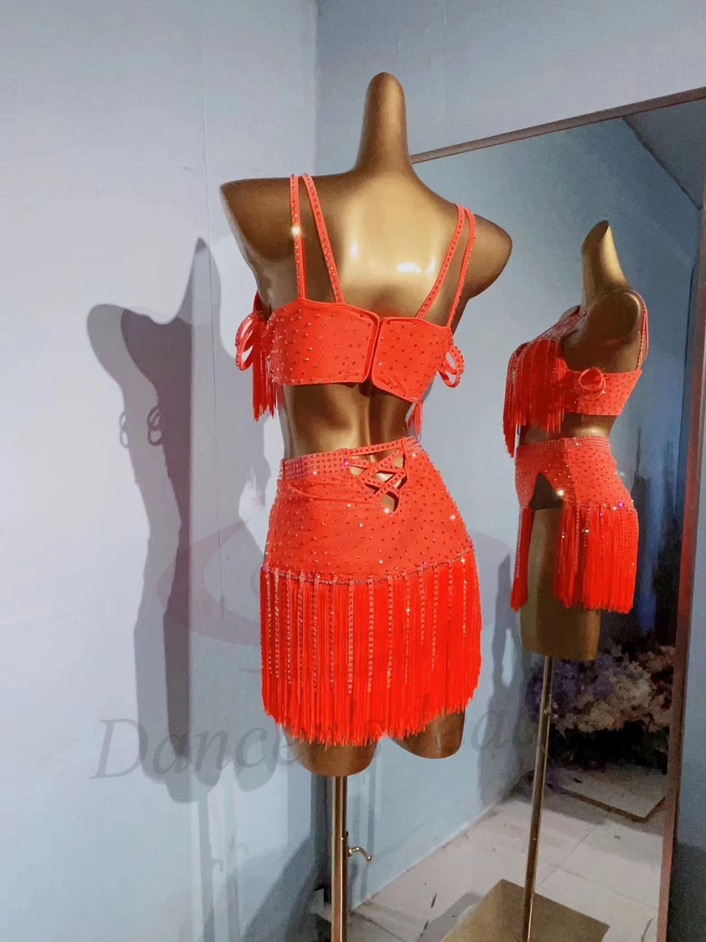 Costume de danse latine AB pierre femme adulte enfants haut de gamme personnalisé Orange gland jarretelle noir piscine Samba PerformanceDress