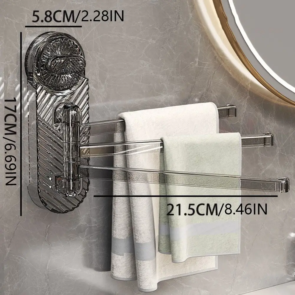 180°Rotating Suction Cup Towel Rack Wall-mounted 3 Towel Bars Toilet Towel Rod Multi-pole Punch-free Bathroom Towel Pole