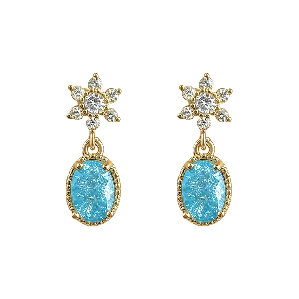 Cciris Ice Flower Aquamarine Zircon Earrings Hypoallergenic Minimalist Wholesale Dainty Jewelry for Women
