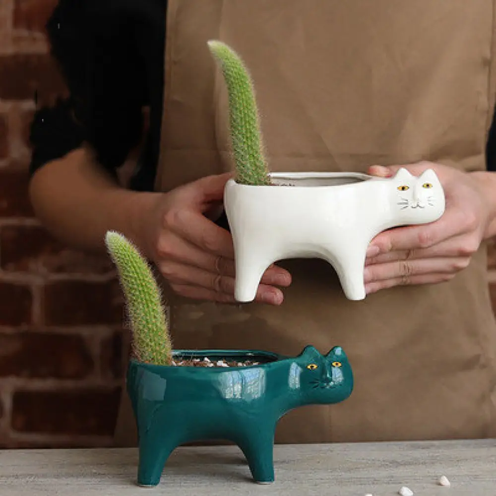 

Ceramic Cat Living Room Garden Potted Balcony Plant Container Flower Pot Plant Pot Tabletop Ornaments