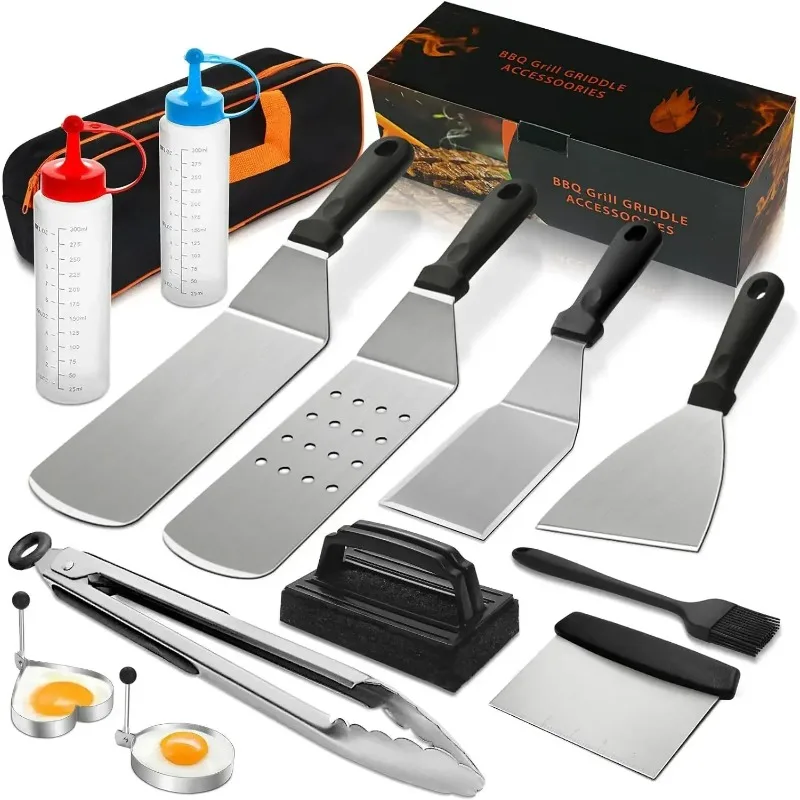 

Griddle Accessories Kit, Flat Top Grill Accessories Set, Grill Spatula Set with Enlarged Spatulas, Scraper for Outdoor Barbecue